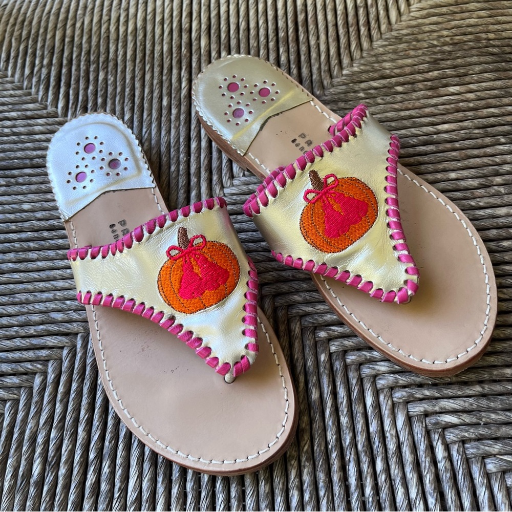 Pumpkin Embroidered Palm Beach  Sandals silver with Pink Trim